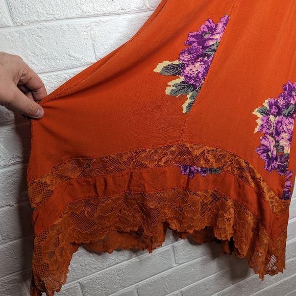 Free People Table For 2 Orange Floral Lace Low Back Trapeze Dress - Picture 4 of 7